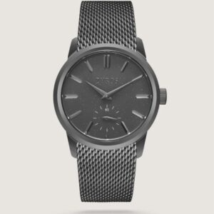 ساعة رجالية بسير شبكي بلون رمادي
