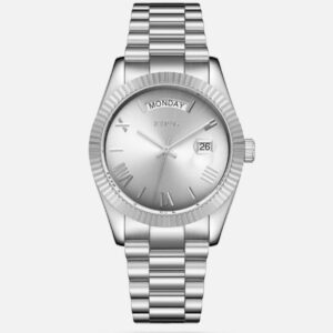 ساعة رجالية بسير من الستيل بلون فضي