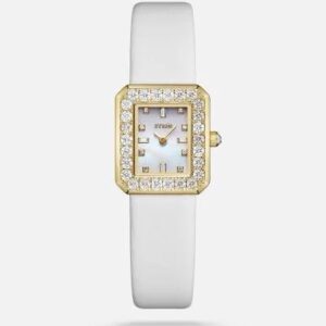 ساعة وِبل النسائية بمينا مربع من الجلد باللون الأبيض