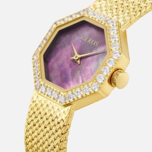 ساعة نسائية بسير شبكي بلون ذهبي